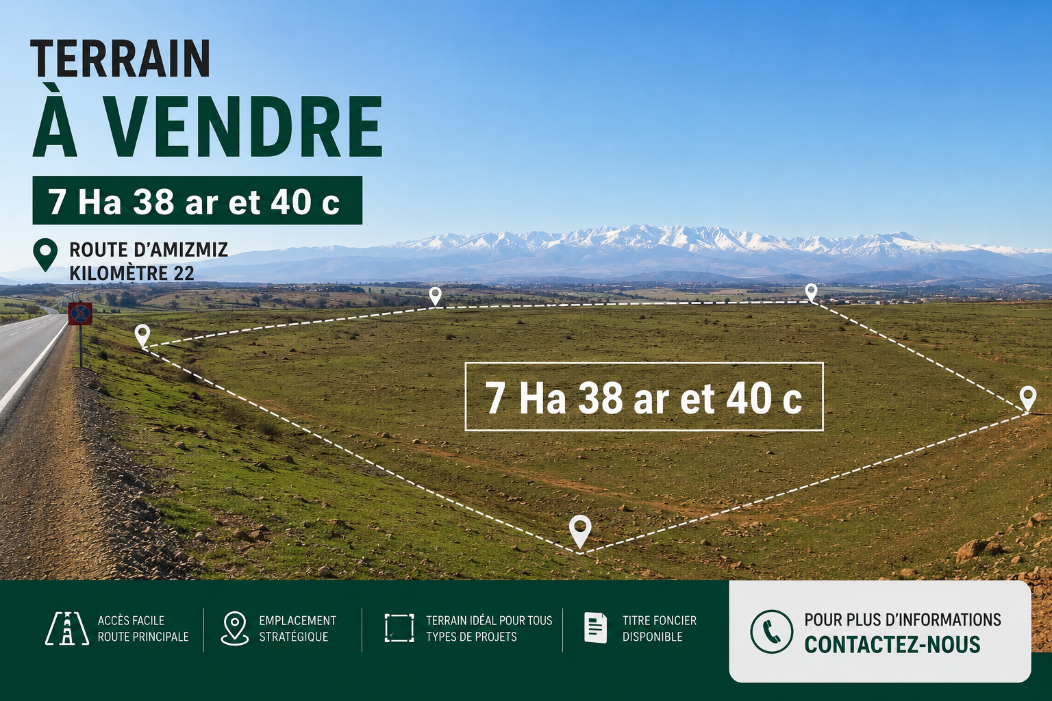 Terrain titré de 7 Hectares à vendre sur la Route d’Amizmiz 